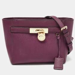 Pre Owned MICHAEL Michael Kors Burgundy Leather Hamilton Crossbody Bag