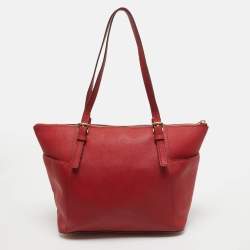 MICHAEL Michael Kors Red Saffiano Leather Jet Set Top Zip Tote