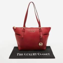 MICHAEL Michael Kors Red Saffiano Leather Jet Set Top Zip Tote