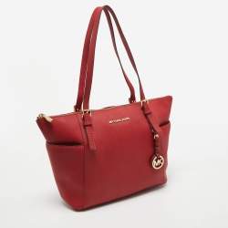 MICHAEL Michael Kors Red Saffiano Leather Jet Set Top Zip Tote