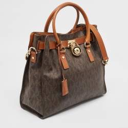 Pre Owned MICHAEL Michael Kors Brown Leather Large North South Hamilton Tote