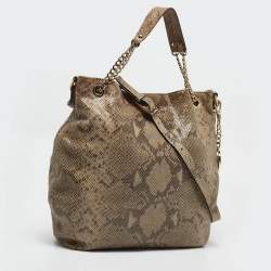 MICHAEL Michael Kors Grey Snakeskin Embossed Leather Cynthia Shoulder Bag