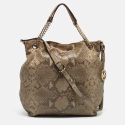 MICHAEL Michael Kors Grey Snakeskin Embossed Leather Cynthia Shoulder Bag