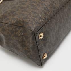 مملوكة مسبقًا MICHAEL Michael Kors Dark Brown Signature Coated Canvas Large Jet Set Travel Tote