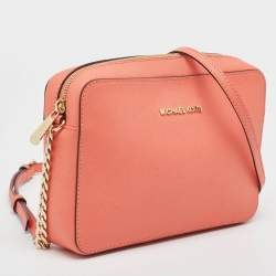 Pre Owned MICHAEL Michael Kors Peach Saffiano Leather Jet Set Camera Crossbody Bag