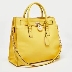 Pre Owned MICHAEL Michael Kors Yellow Leather Large Hamilton North South Tote