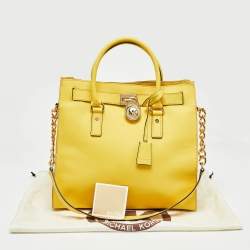Pre Owned MICHAEL Michael Kors Yellow Leather Large Hamilton North South Tote