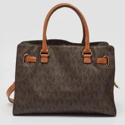 MICHAEL Michael Kors Dark Brown Signature Coated Canvas Large East West Hamilton Tote