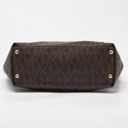 Pre Owned MICHAEL Michael Kors Brown Signature Coated Canvas and Leather East West Zip Tote