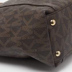 Pre Owned MICHAEL Michael Kors Brown Signature Coated Canvas and Leather East West Zip Tote