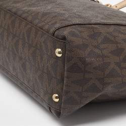 Pre Owned MICHAEL Michael Kors Brown Signature Coated Canvas and Leather East West Zip Tote