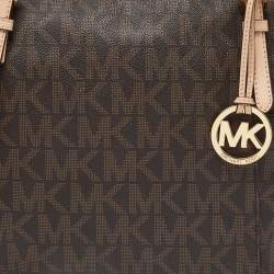 Pre Owned MICHAEL Michael Kors Brown Signature Coated Canvas and Leather East West Zip Tote