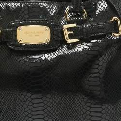 Pre Owned MICHAEL Michael Kors Black Phyton Effect Suede East West Hamilton Tote