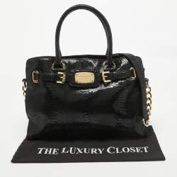 Pre Owned MICHAEL Michael Kors Black Phyton Effect Suede East West Hamilton Tote