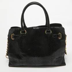 Pre Owned MICHAEL Michael Kors Black Phyton Effect Suede East West Hamilton Tote