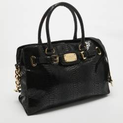 Pre Owned MICHAEL Michael Kors Black Phyton Effect Suede East West Hamilton Tote
