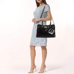 Pre Owned MICHAEL Michael Kors Black Phyton Effect Suede East West Hamilton Tote