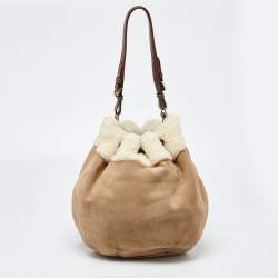 MICHAEL Michael Kors Beige/Brown Suede and Shearling Fur Bucket Bag