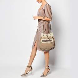 MICHAEL Michael Kors Beige/Brown Suede and Shearling Fur Bucket Bag