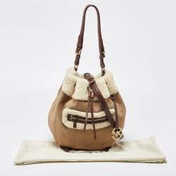 MICHAEL Michael Kors Beige/Brown Suede and Shearling Fur Bucket Bag