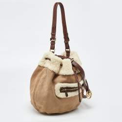 MICHAEL Michael Kors Beige/Brown Suede and Shearling Fur Bucket Bag
