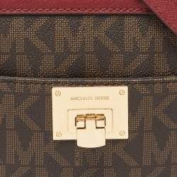 MICHAEL Michael Kors Brown/Red Signature Coated Canvas and Leather Tina Tote