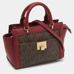 MICHAEL Michael Kors Brown/Red Signature Coated Canvas and Leather Tina Tote