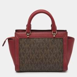 MICHAEL Michael Kors Brown/Red Signature Coated Canvas and Leather Tina Tote