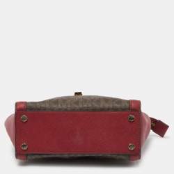 MICHAEL Michael Kors Brown/Red Signature Coated Canvas and Leather Tina Tote