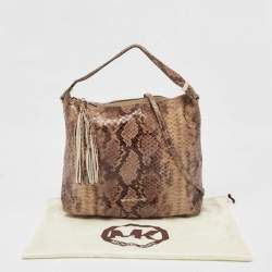 Michael Kors Brown/Black Python Embossed Patent Leather Tassel Hobo