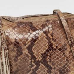Michael Kors Brown/Black Python Embossed Patent Leather Tassel Hobo