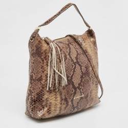 Michael Kors Brown/Black Python Embossed Patent Leather Tassel Hobo