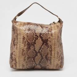 Michael Kors Brown/Black Python Embossed Patent Leather Tassel Hobo