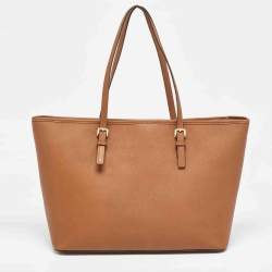 Pre Owned MICHAEL Michael Kors Brown Saffiano Leather Large Jet Set Travel Tote