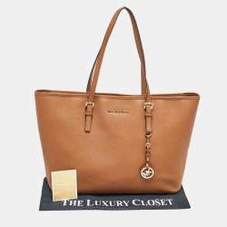 Pre Owned MICHAEL Michael Kors Brown Saffiano Leather Large Jet Set Travel Tote