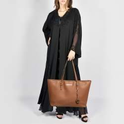 Pre Owned MICHAEL Michael Kors Brown Saffiano Leather Large Jet Set Travel Tote