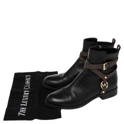 Pre Owned MICHAEL Michael Kors Black Leather Preston Ankle Boots Size 36.5