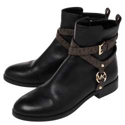 Pre Owned MICHAEL Michael Kors Black Leather Preston Ankle Boots Size 36.5