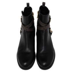 Pre Owned MICHAEL Michael Kors Black Leather Preston Ankle Boots Size 36.5