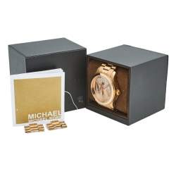 Pre Owned Michael Kors Champagne Rose Gold Plated Stainless Steel Runway MK-5661 Women's Wristwatch 45 mm