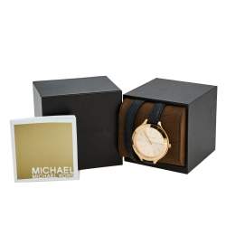 Pre Owned Michael Kors Champagne Rose Gold Plated Stainless Steel Leather Slim Runway MK2322 Woman's Wristwatch 42 mm