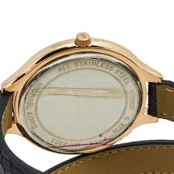 Pre Owned Michael Kors Champagne Rose Gold Plated Stainless Steel Leather Slim Runway MK2322 Woman's Wristwatch 42 mm