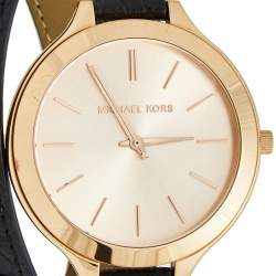 Pre Owned Michael Kors Champagne Rose Gold Plated Stainless Steel Leather Slim Runway MK2322 Woman's Wristwatch 42 mm