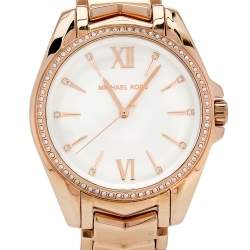 Pre Owned Michael Kors White Rose Gold Plated Stainless Steel Whitney MK6694 Women's Wristwatch 38 mm