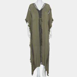 Michael Stars Green Georgette Farrah Kaftan Maxi Dress One Size