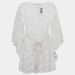 Miguelina White Scallop Lace Mini Sheer Claudia Mini Dress L