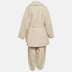 MIIN Cream Crepe Quilted Jacket and Pants Set M