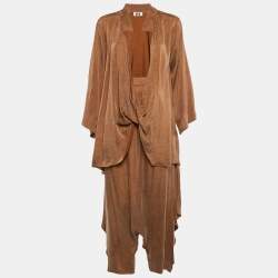 Miin Brown Lyocell Blend Top and Harem Pants Set M