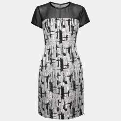 Mikael Aghal Black and Silver Textured Jacquard Dress S 