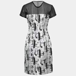 Mikael Aghal Black and Silver Textured Jacquard Dress S 